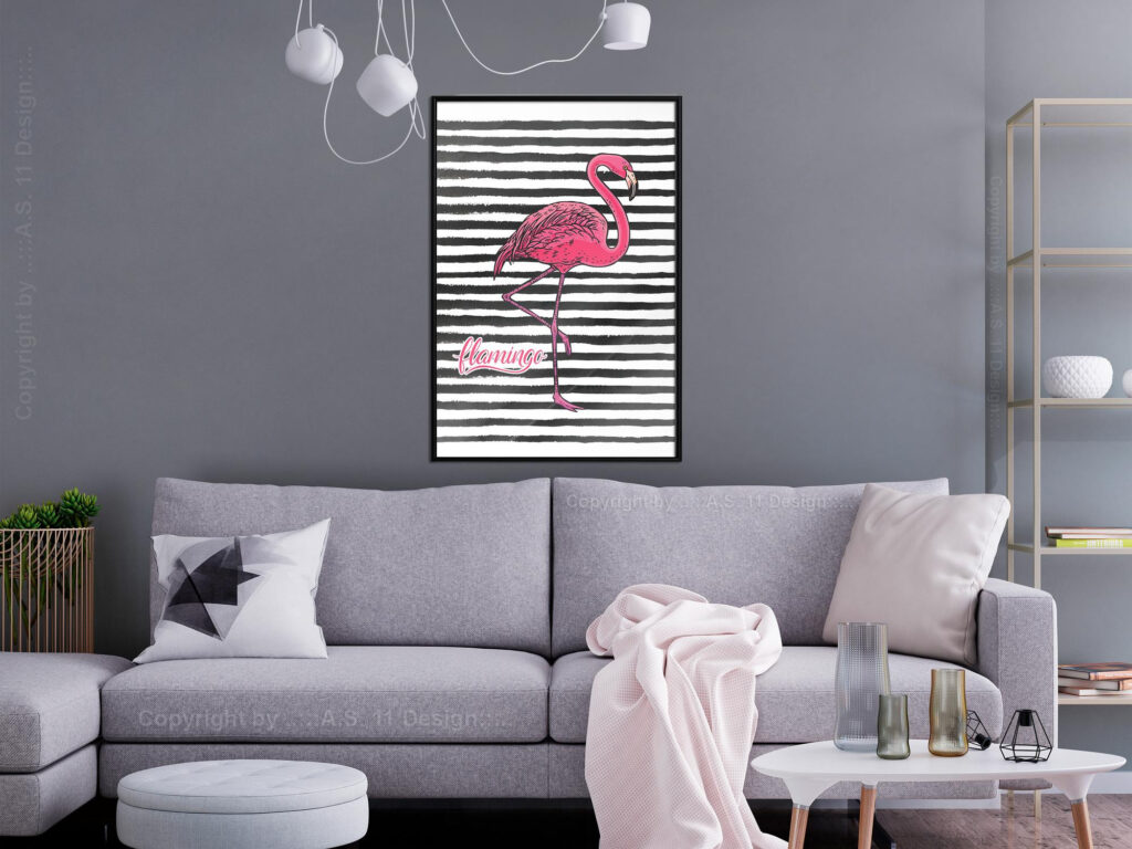 Flamingo on Striped Background - Afbeelding 4