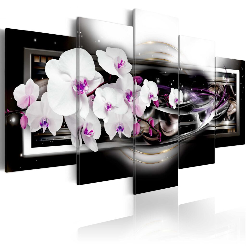 Schilderij - Orchids on a black background
