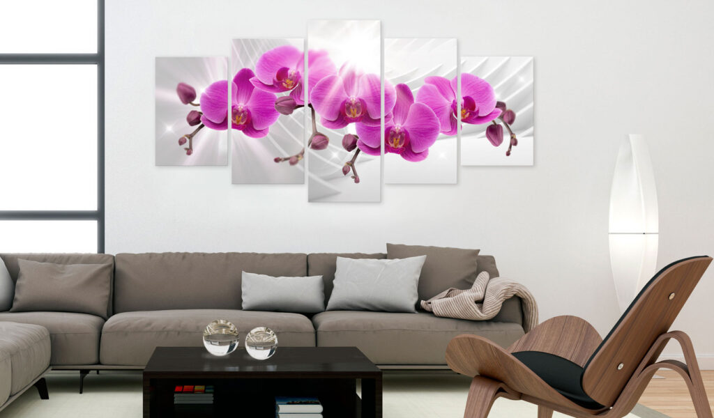Schilderij - Abstract Garden: Pink Orchids - Afbeelding 2