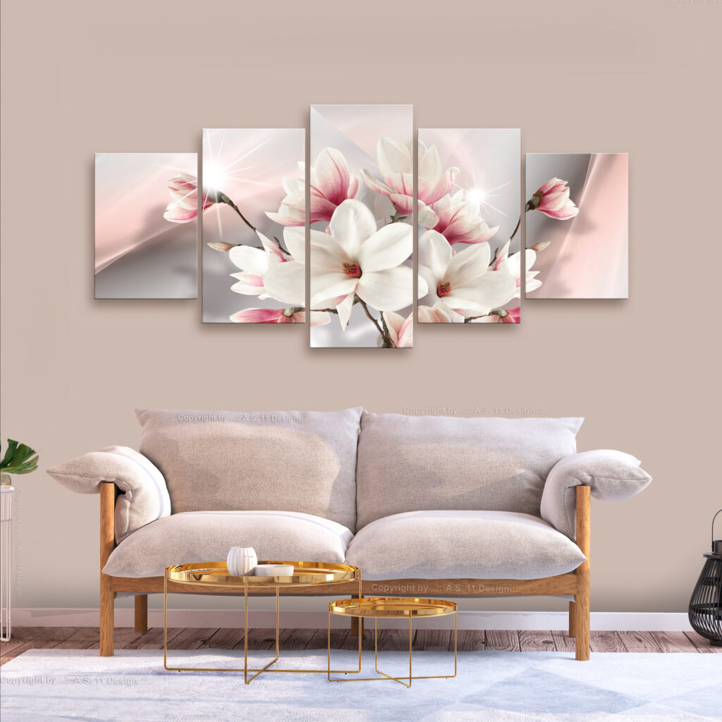 Schilderij - Magnolia in Bloom (5 Parts) Wide - Afbeelding 2