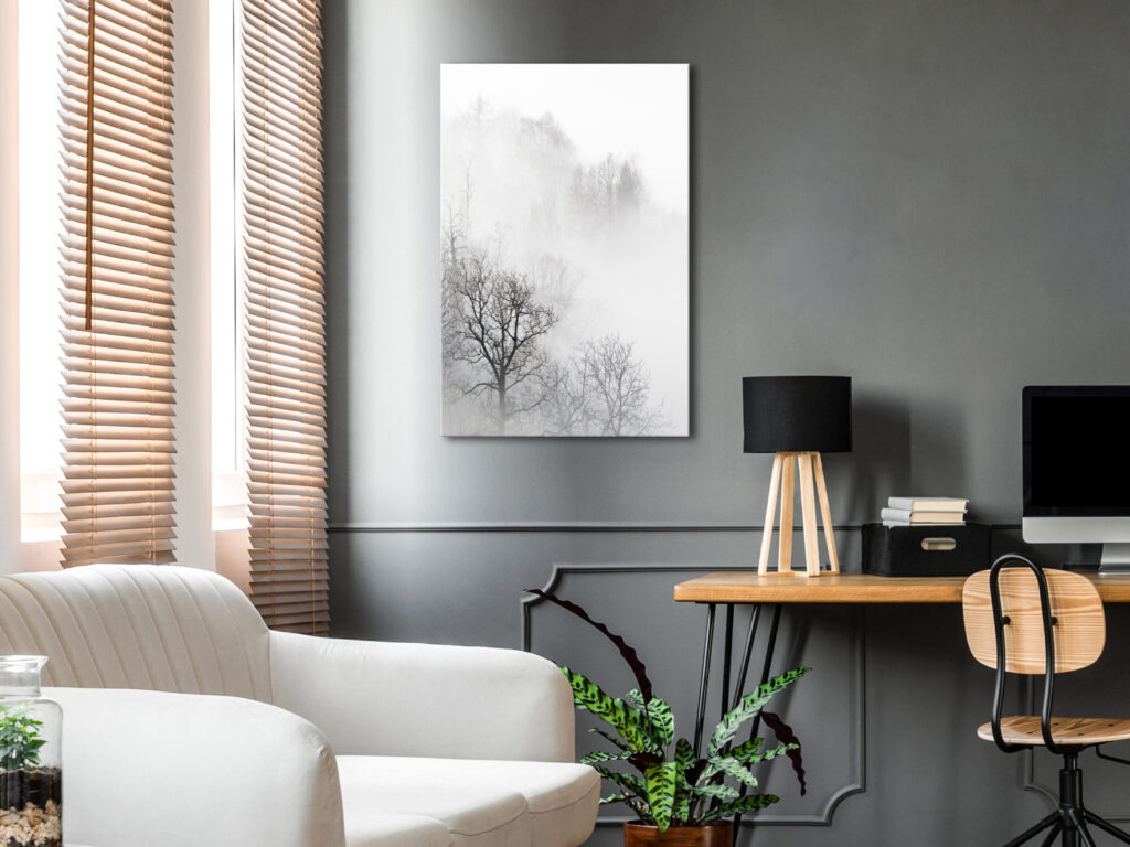 Schilderij - Trees In The Fog (1 Part) Vertical - Afbeelding 2