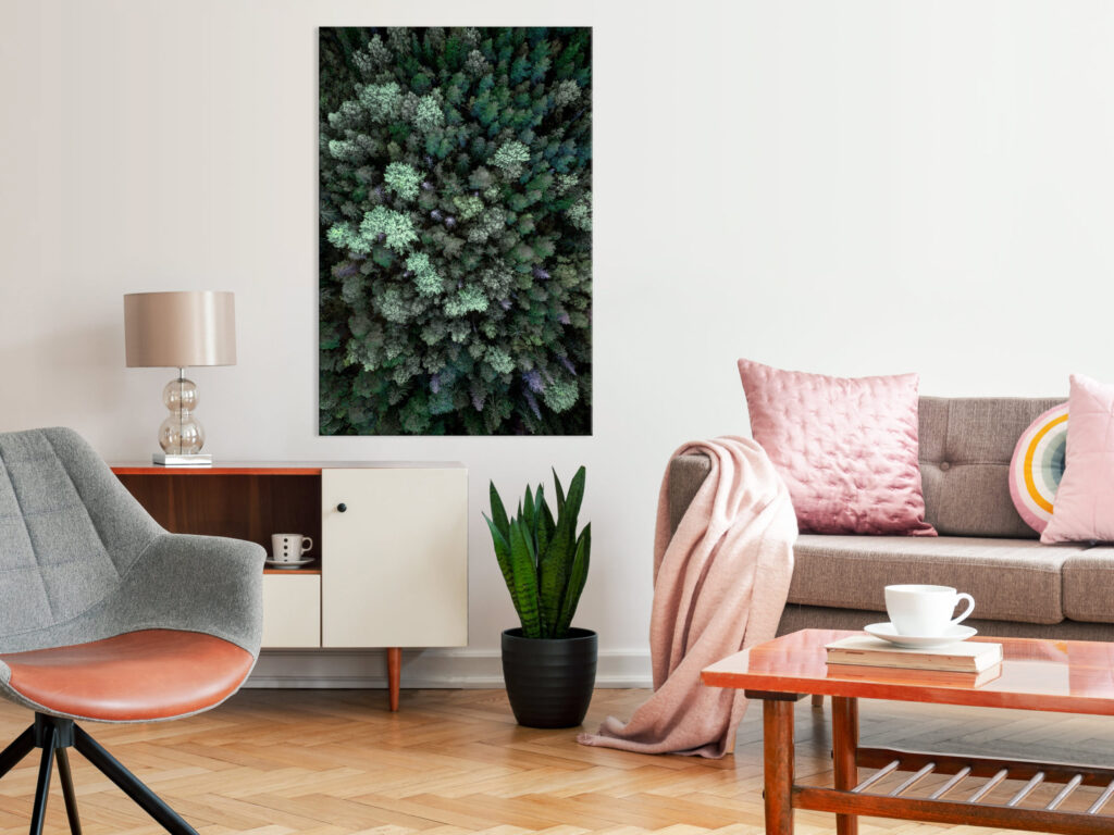 Schilderij - Flying Over Forest (1 Part) Vertical - Afbeelding 2