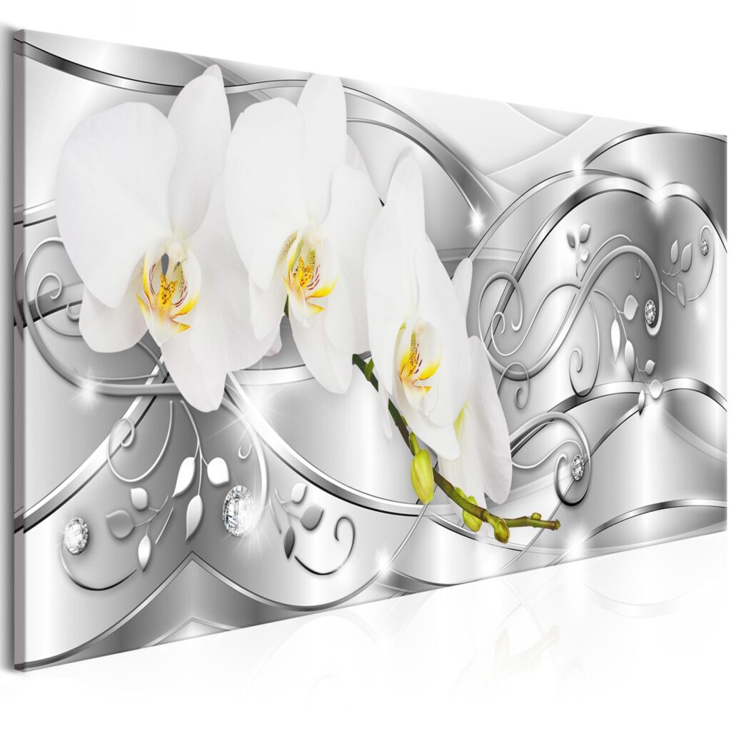 Schilderij - Flowering (1 Part) Narrow Silver