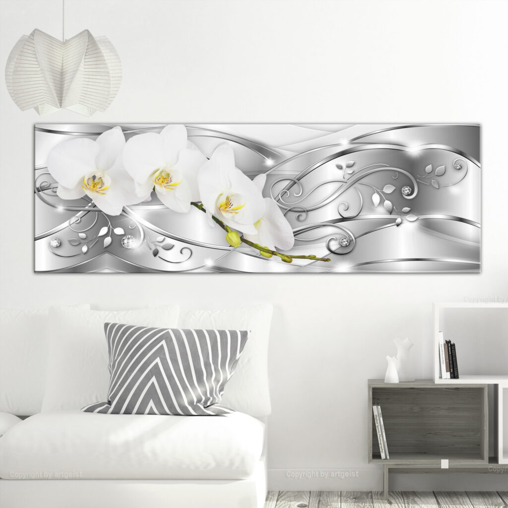 Schilderij - Flowering (1 Part) Narrow Silver - Afbeelding 2