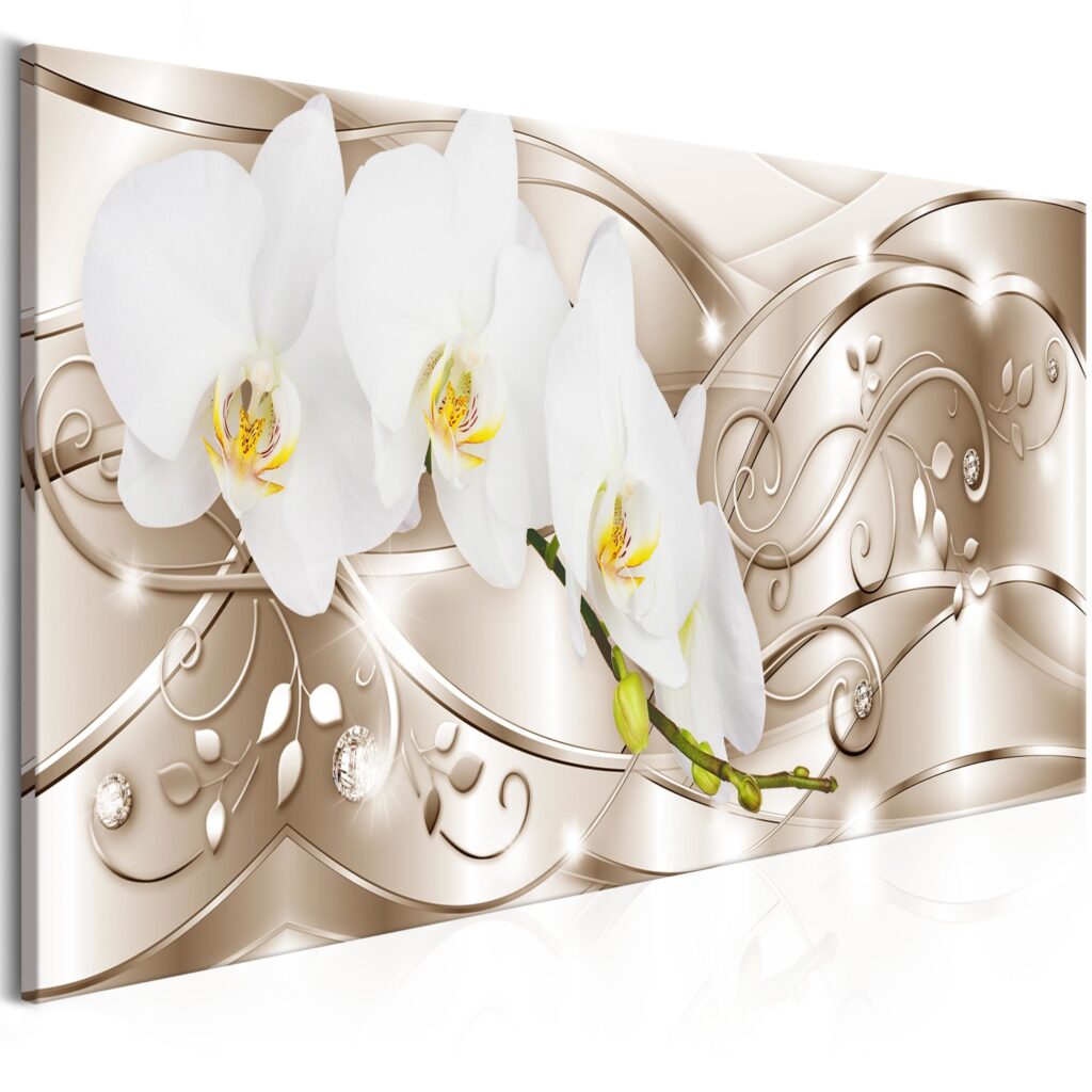 Schilderij - Flowering (1 Part) Narrow Beige