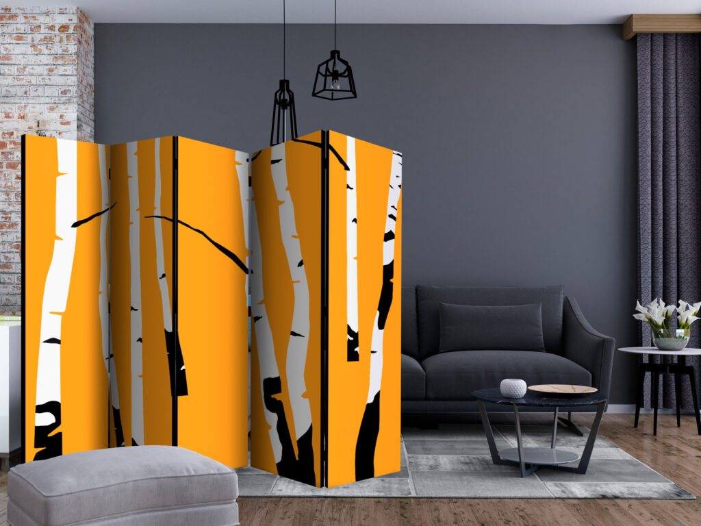 Vouwscherm - Birches on the orange background II [Room Dividers] - Afbeelding 2
