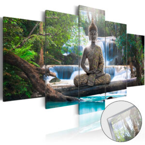 Afbeelding op acrylglas - Buddha and Waterfall [Glass]