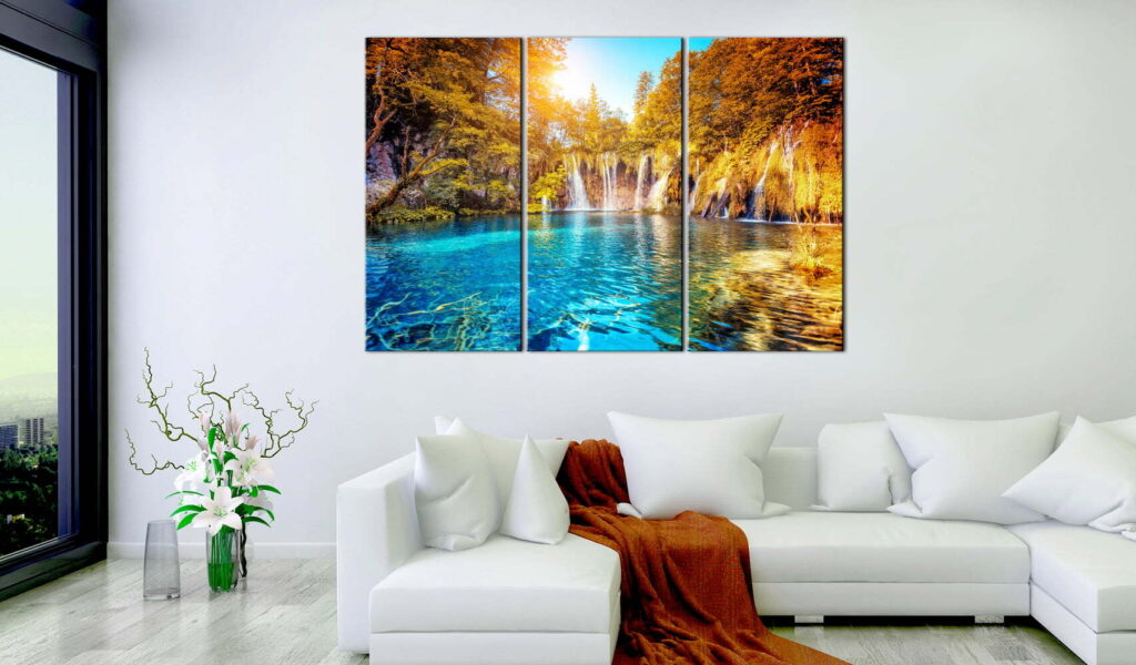 Schilderij - Waterfalls of Sunny Forest - Afbeelding 2
