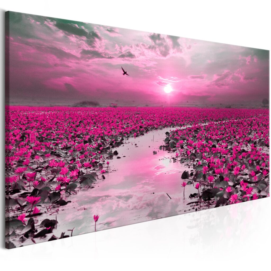 Schilderij - Lilies and Sunset (1 Part) Narrow