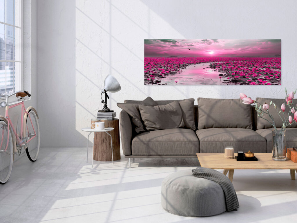Schilderij - Lilies and Sunset (1 Part) Narrow - Afbeelding 2
