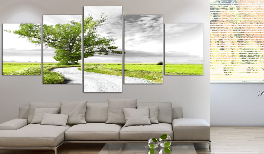 Schilderij - Lone Tree (5 Parts) Green - Afbeelding 2