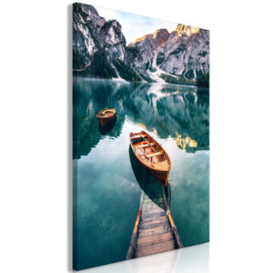 Schilderij - Boats In Dolomites (1 Part) Vertical