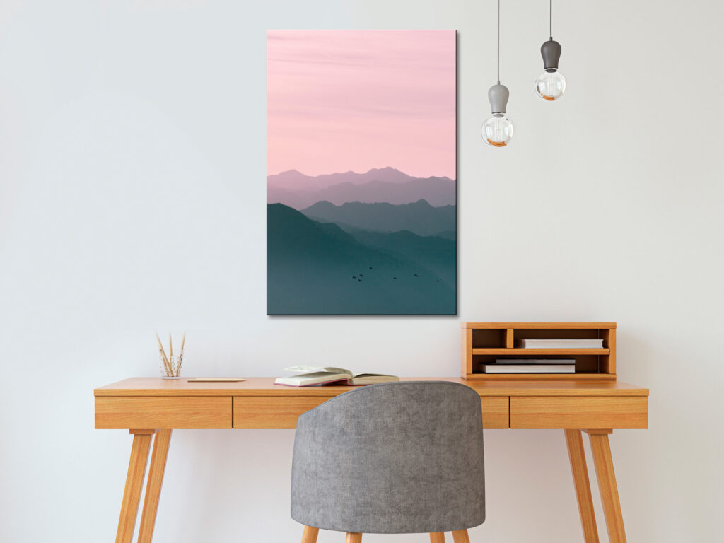 Schilderij - Mountain At Sunrise (1 Part) Vertical - Afbeelding 2