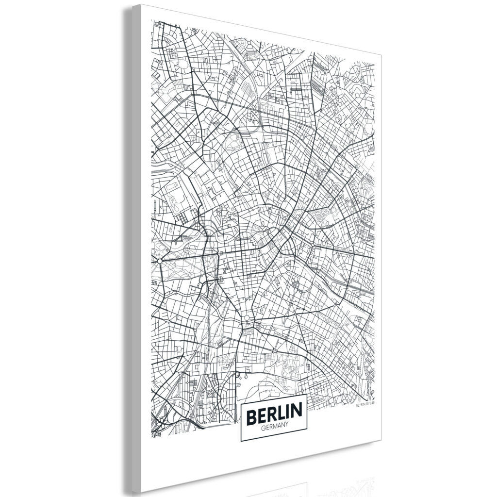 Schilderij - Map of Berlin (1 Part) Vertical