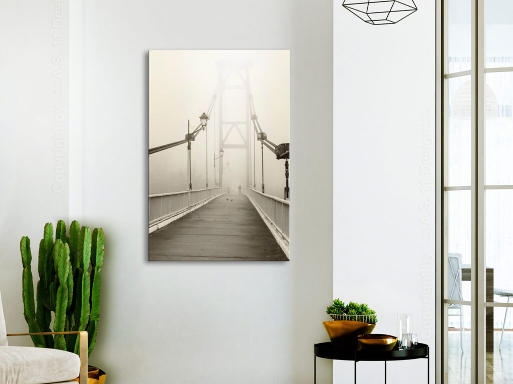 Schilderij - Bridge in the Fog (1 Part) Vertical - Afbeelding 2