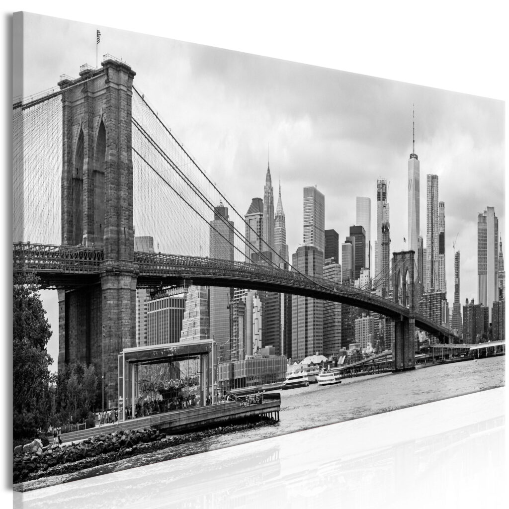 Schilderij - Road to Manhattan (1 Part) Narrow Black and White