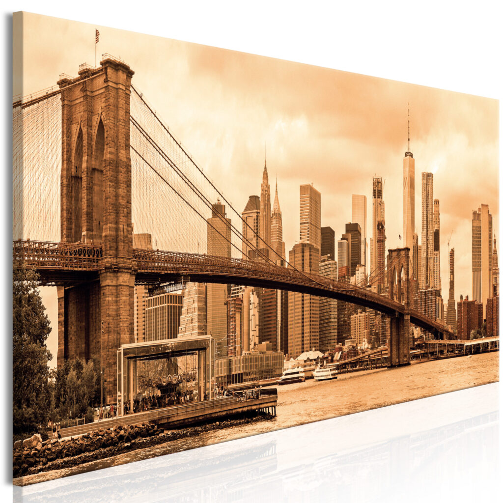 Schilderij - Road to Manhattan (1 Part) Narrow Sepia