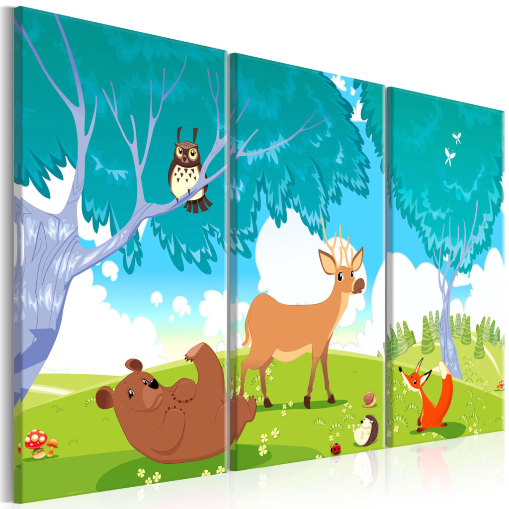 Schilderij - Friendly Animals (3 Parts)