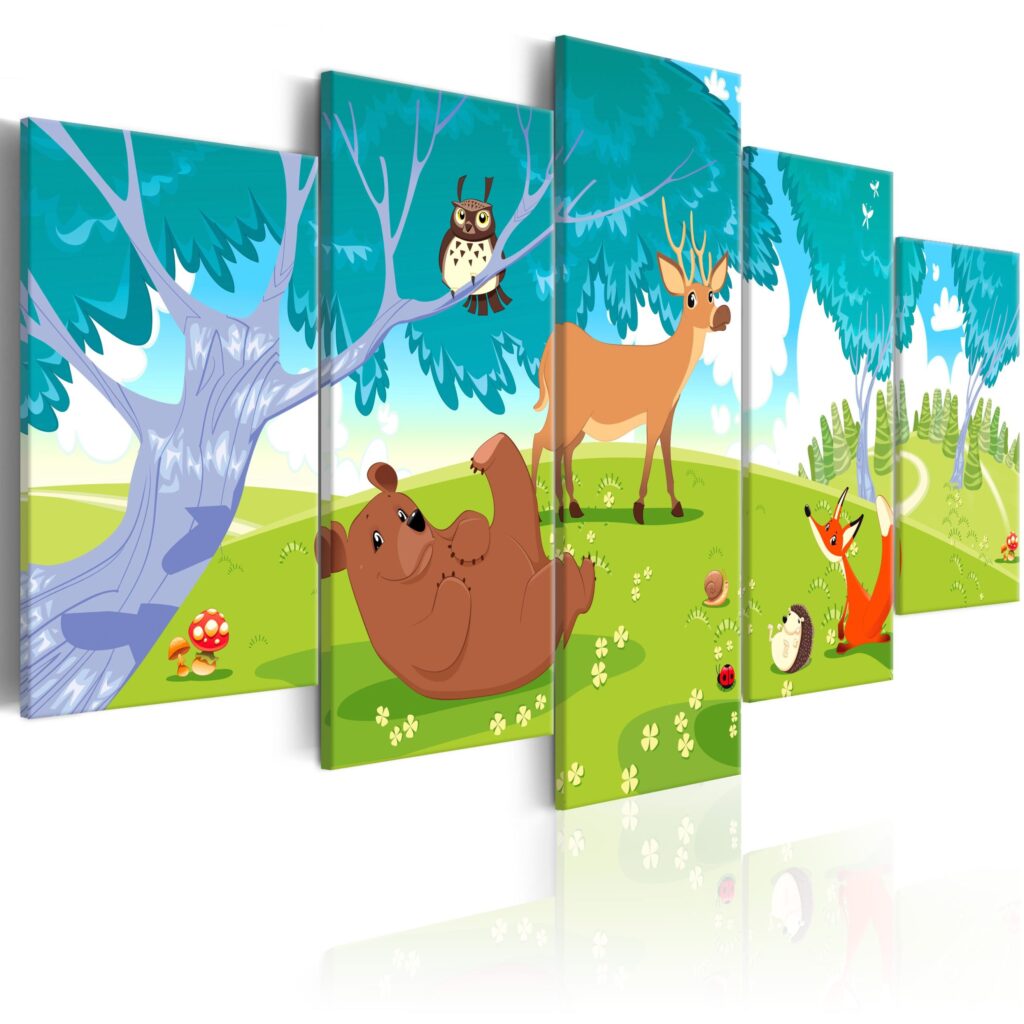 Schilderij - Friendly Animals (5 Parts)