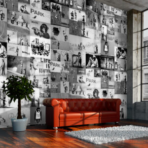 Fotobehang - Banksy - grey collage