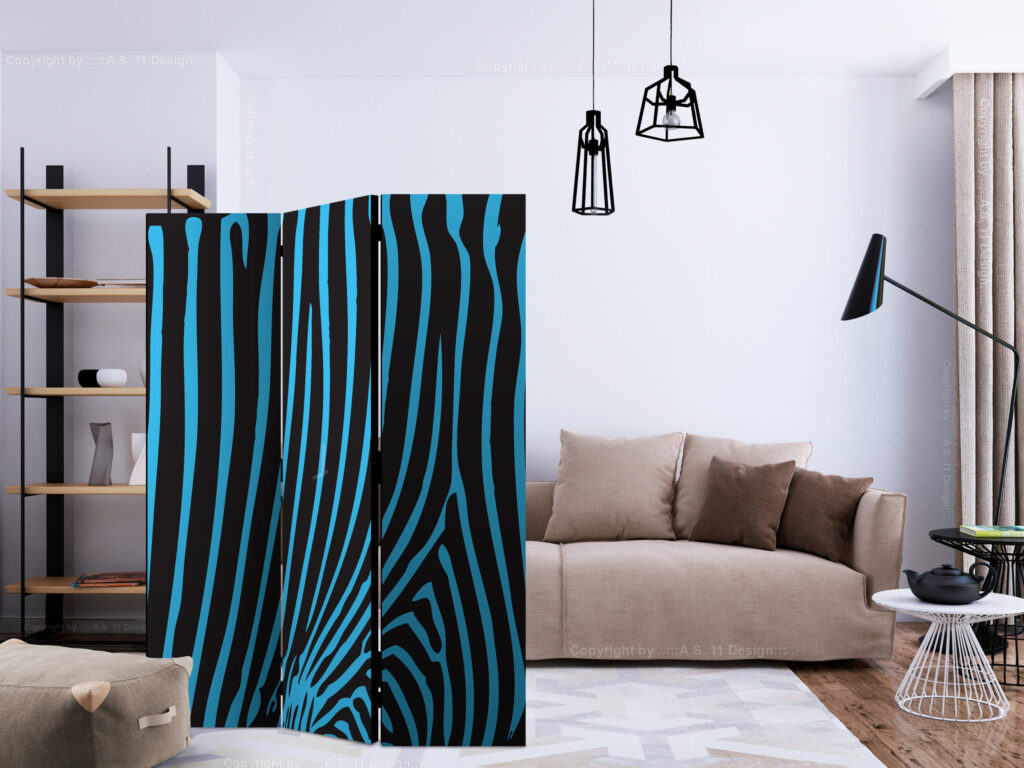 Vouwscherm - Zebra pattern (turquoise) [Room Dividers] - Afbeelding 2