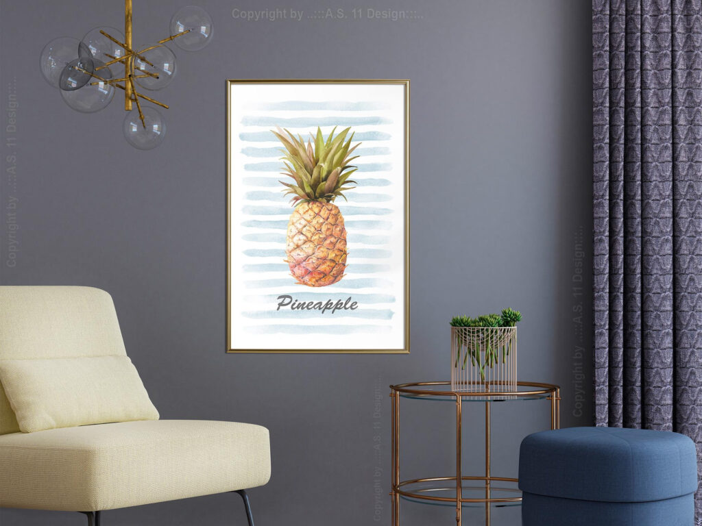 Pineapple on Striped Background - Afbeelding 2