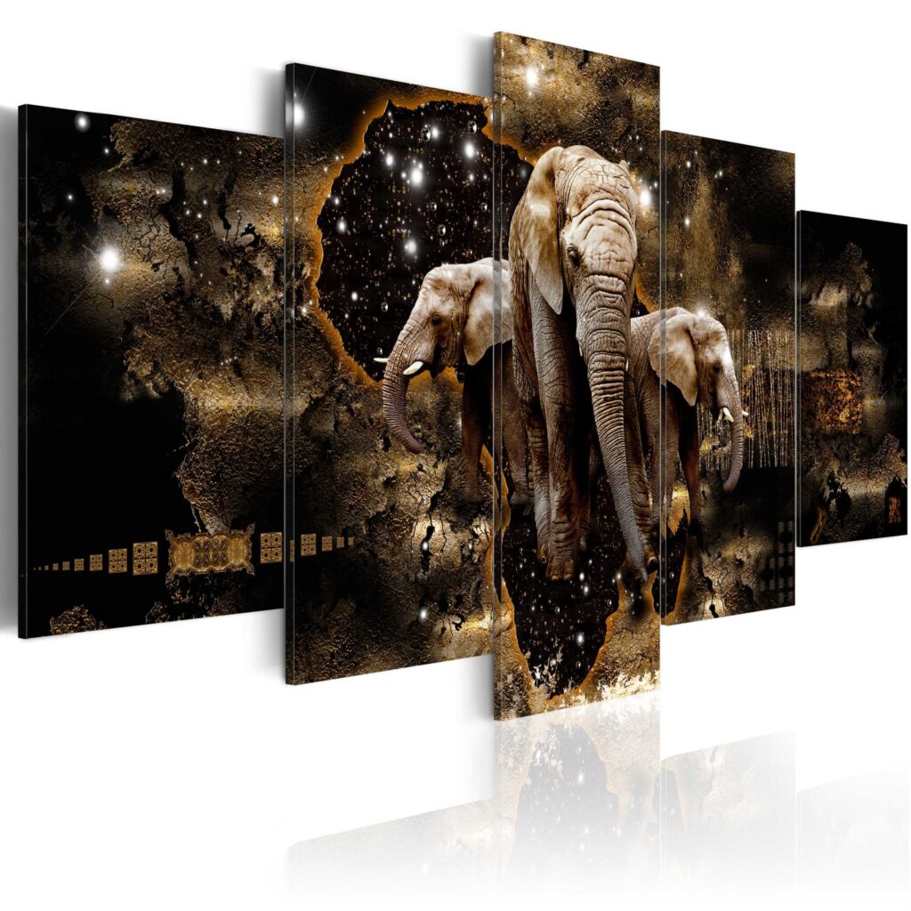 Schilderij - Brown Elephants