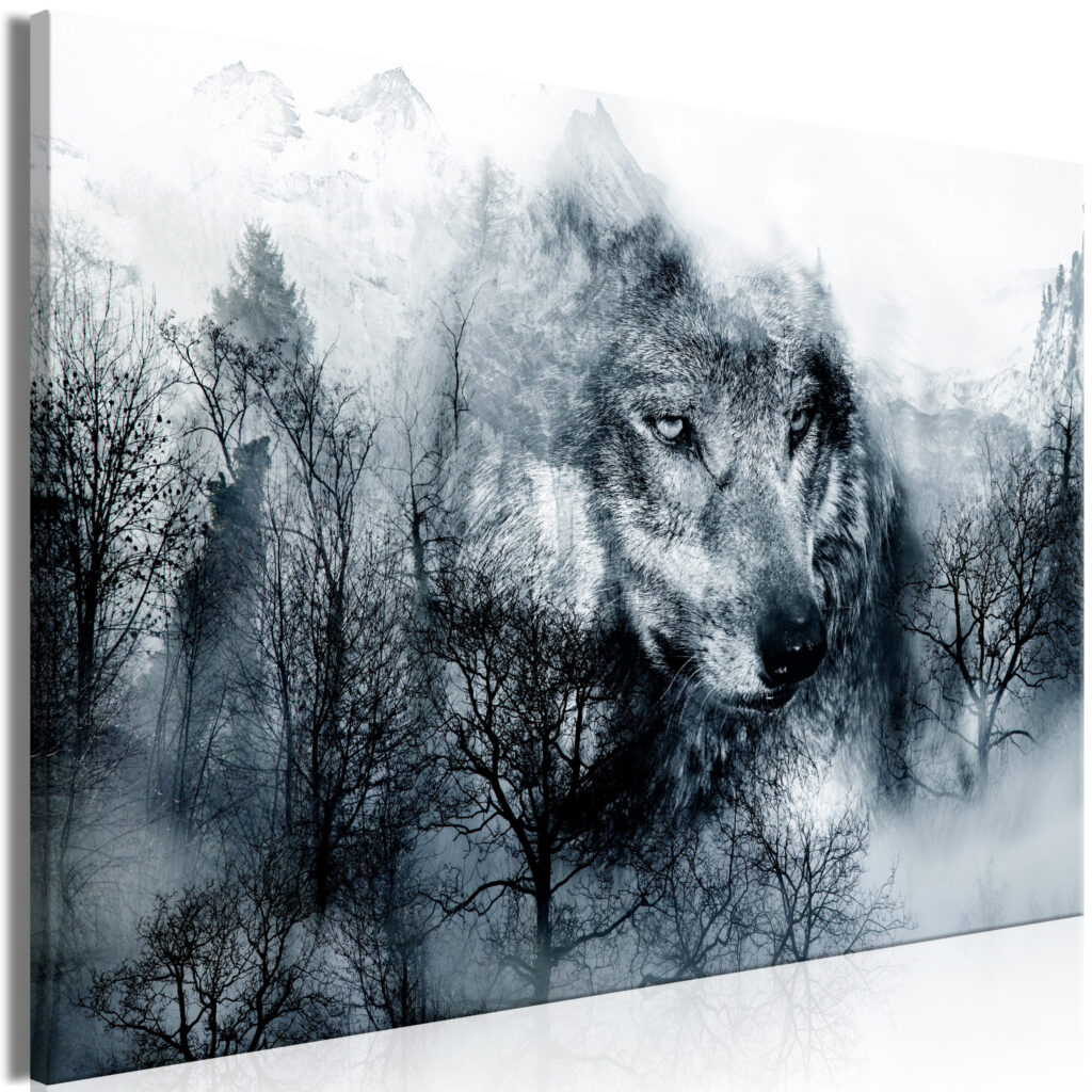 Schilderij - Mountain Predator (1 Part) Wide Black and White