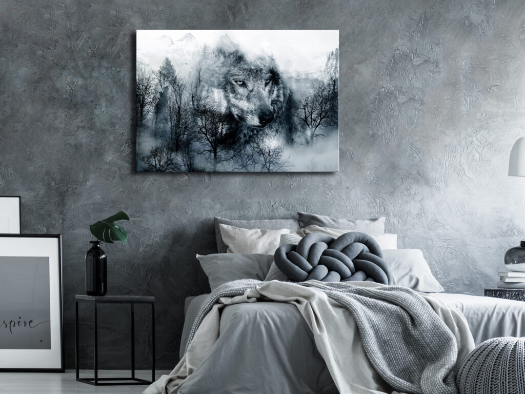 Schilderij - Mountain Predator (1 Part) Wide Black and White - Afbeelding 2