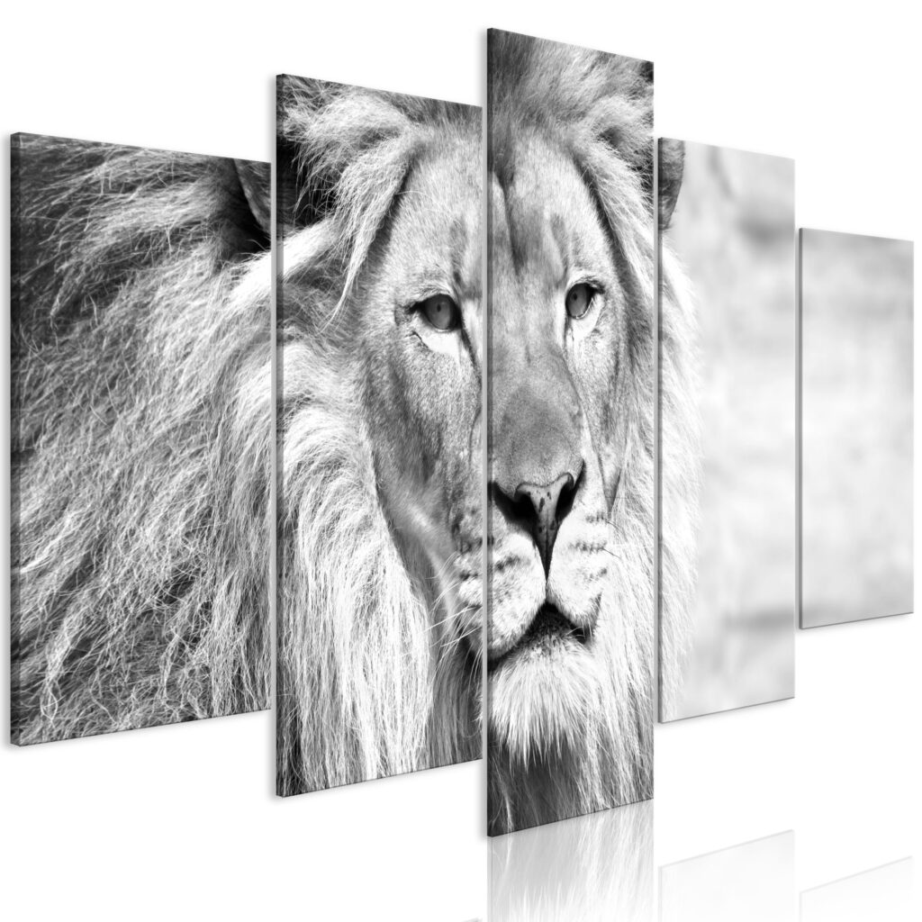 Schilderij - The King of Beasts (5 Parts) Wide Black and White