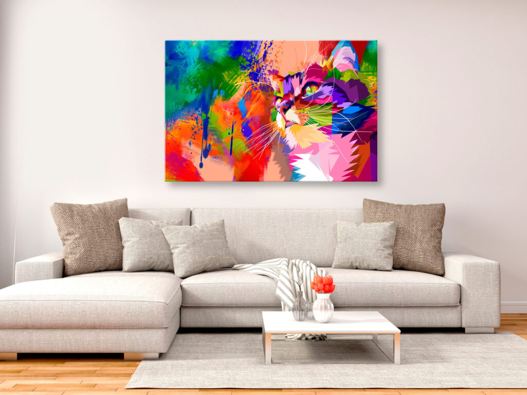 Schilderij - Colourful Cat (1 Part) Wide - Afbeelding 2