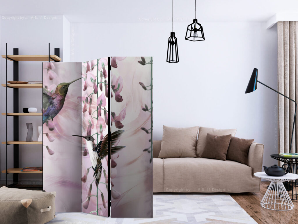 Vouwscherm - Flying Hummingbirds (Pink) [Room Dividers] - Afbeelding 2