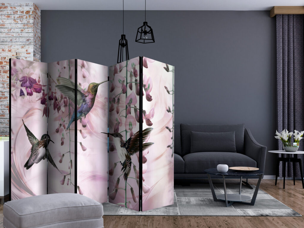 Vouwscherm - Flying Hummingbirds (Pink) II [Room Dividers] - Afbeelding 2