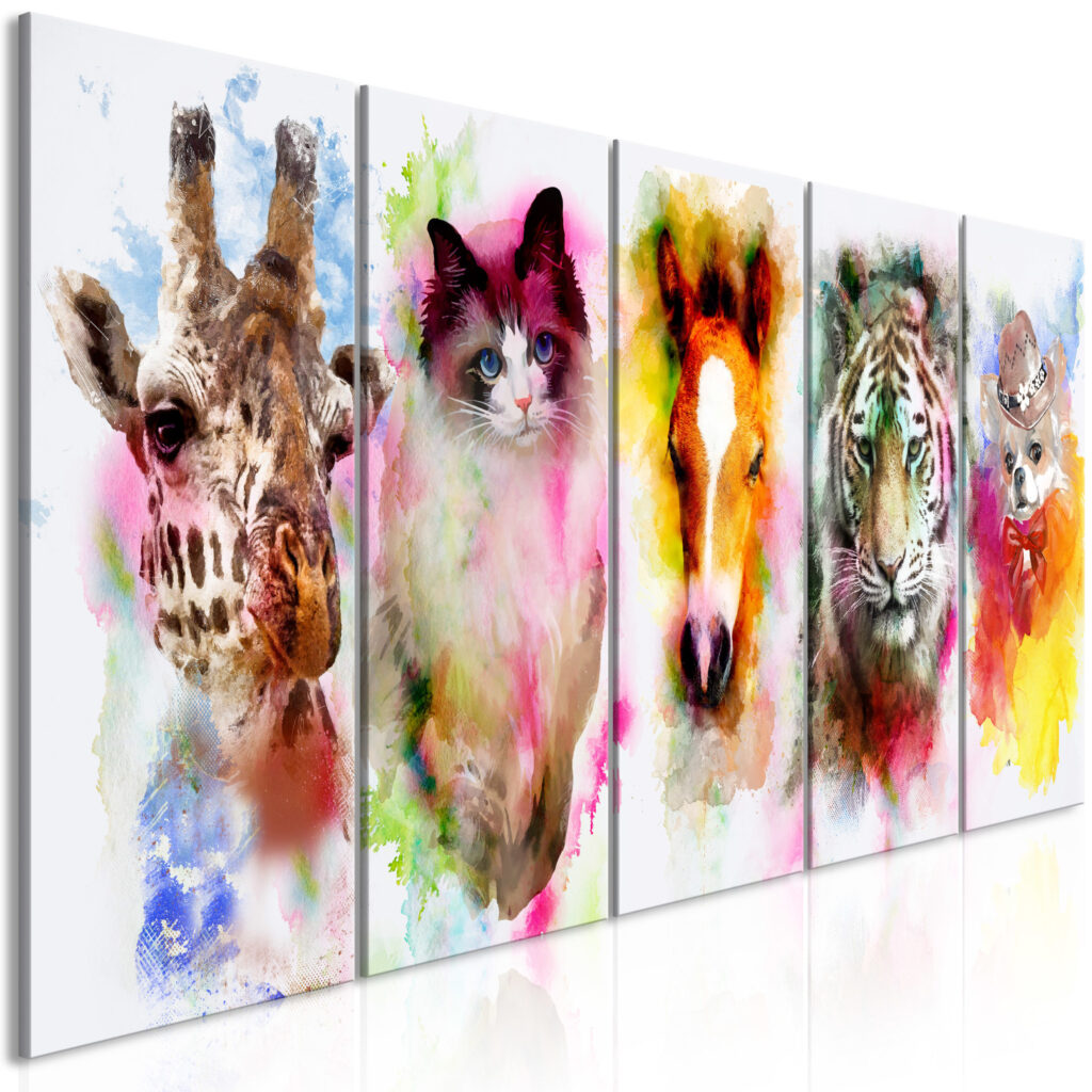 Schilderij - Watercolour Animals (5 Parts) Narrow