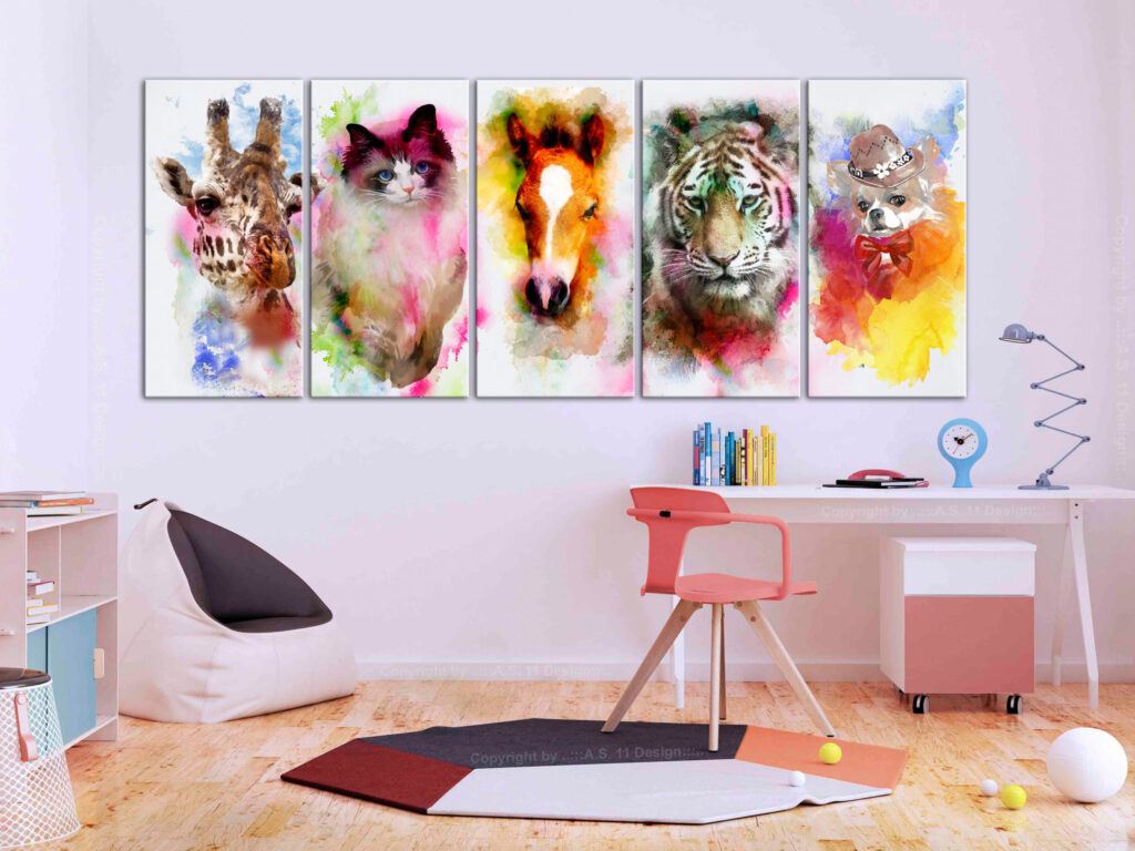 Schilderij - Watercolour Animals (5 Parts) Narrow - Afbeelding 2