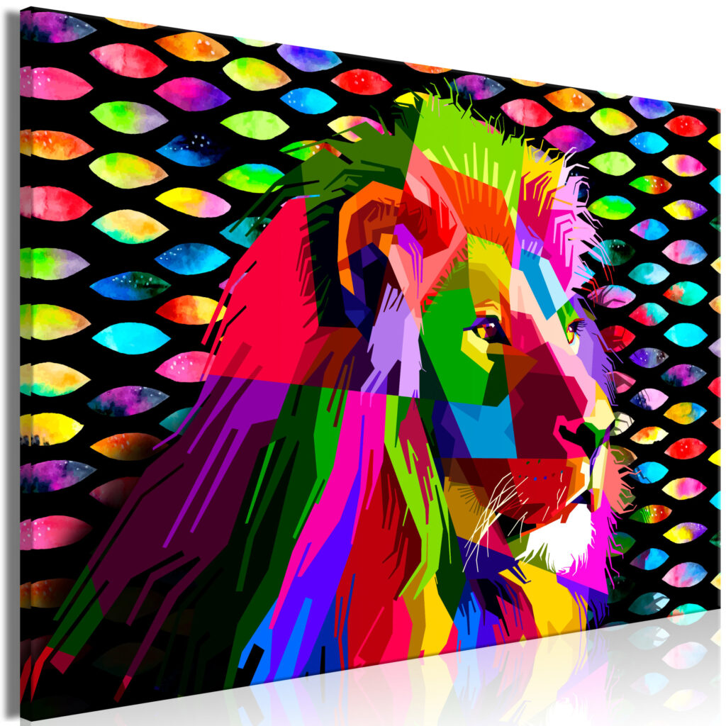Schilderij - Rainbow Lion (1 Part) Wide