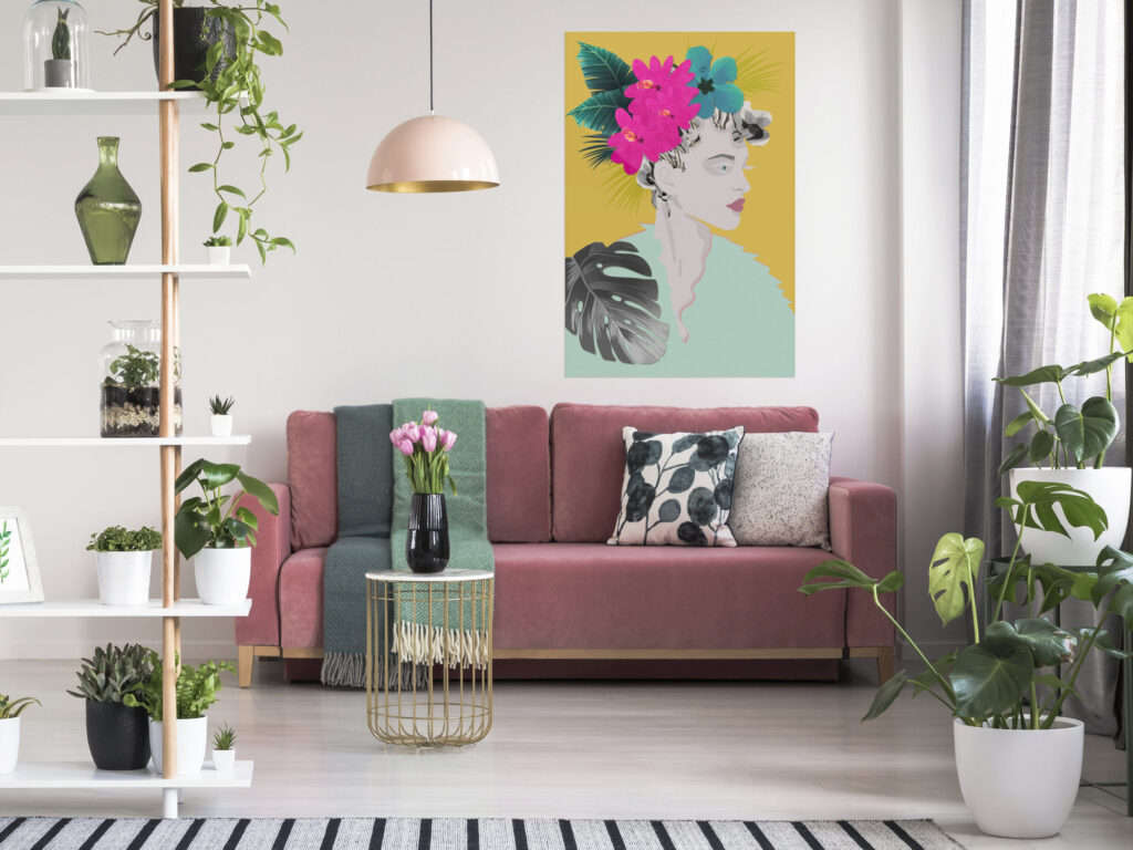 Schilderij - Flowers In The Hair (1 Part) Vertical - Afbeelding 2