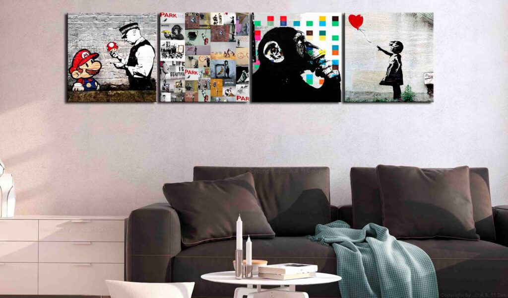 Schilderij - Banksy Collage (4 Parts) - Afbeelding 2