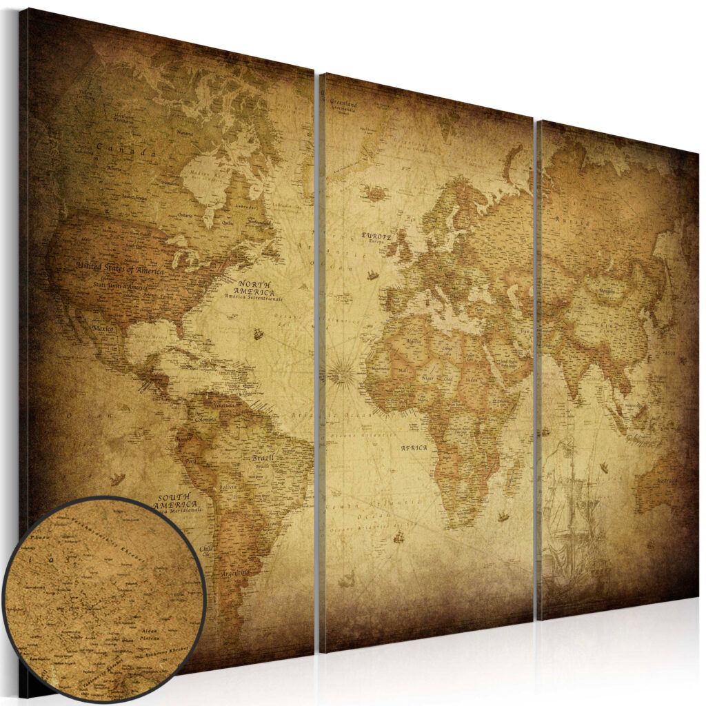 Schilderij - Old map: triptych