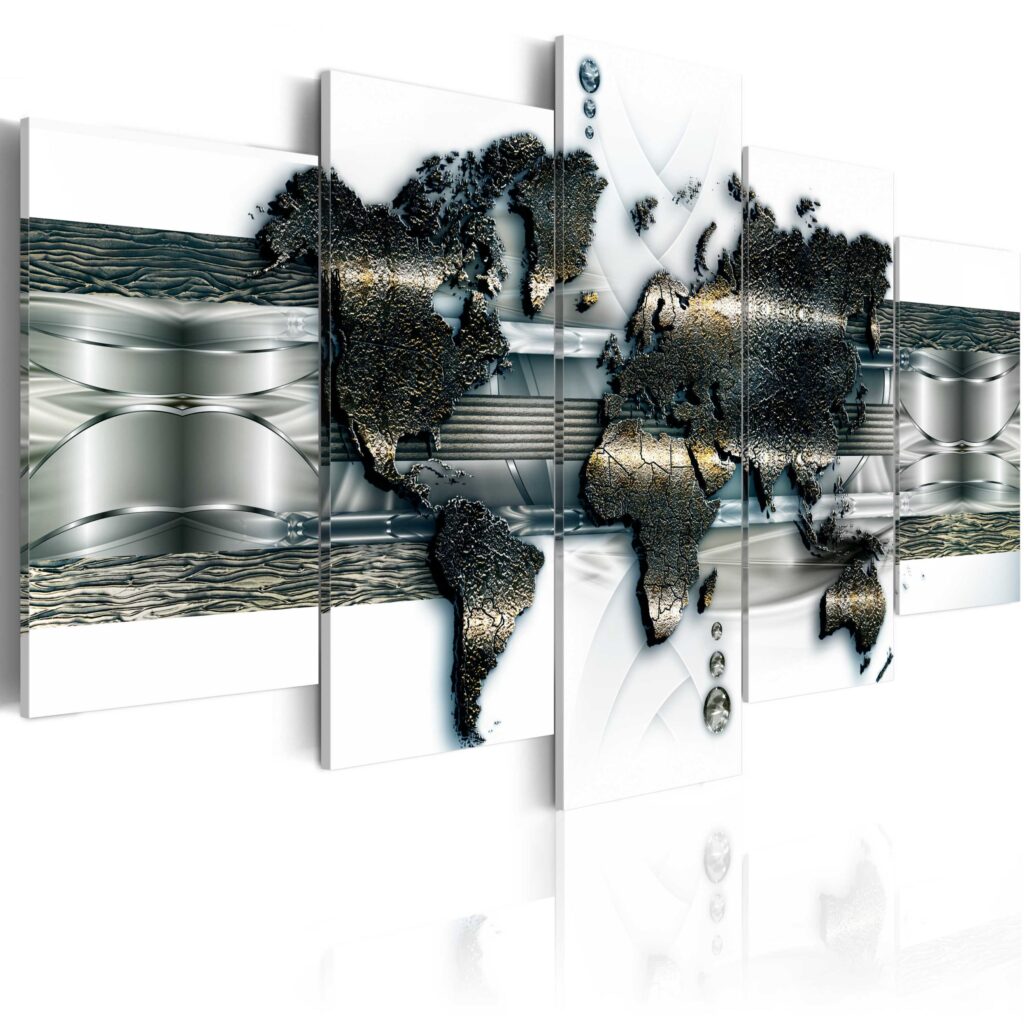 Schilderij - Metal World Map