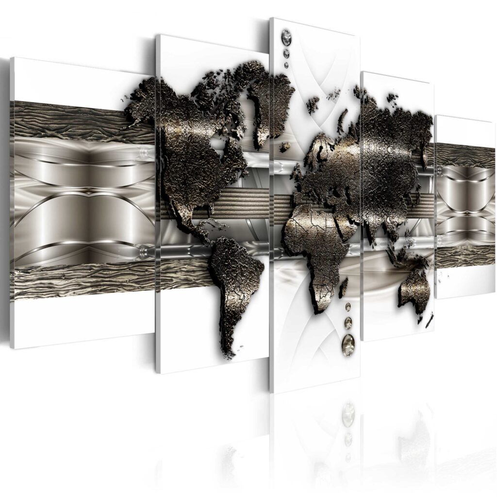 Schilderij - Metal World Map II