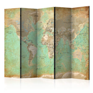 Vouwscherm - Turquoise World Map  [Room Dividers]