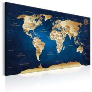 Schilderij - World Map: The Dark Blue Depths