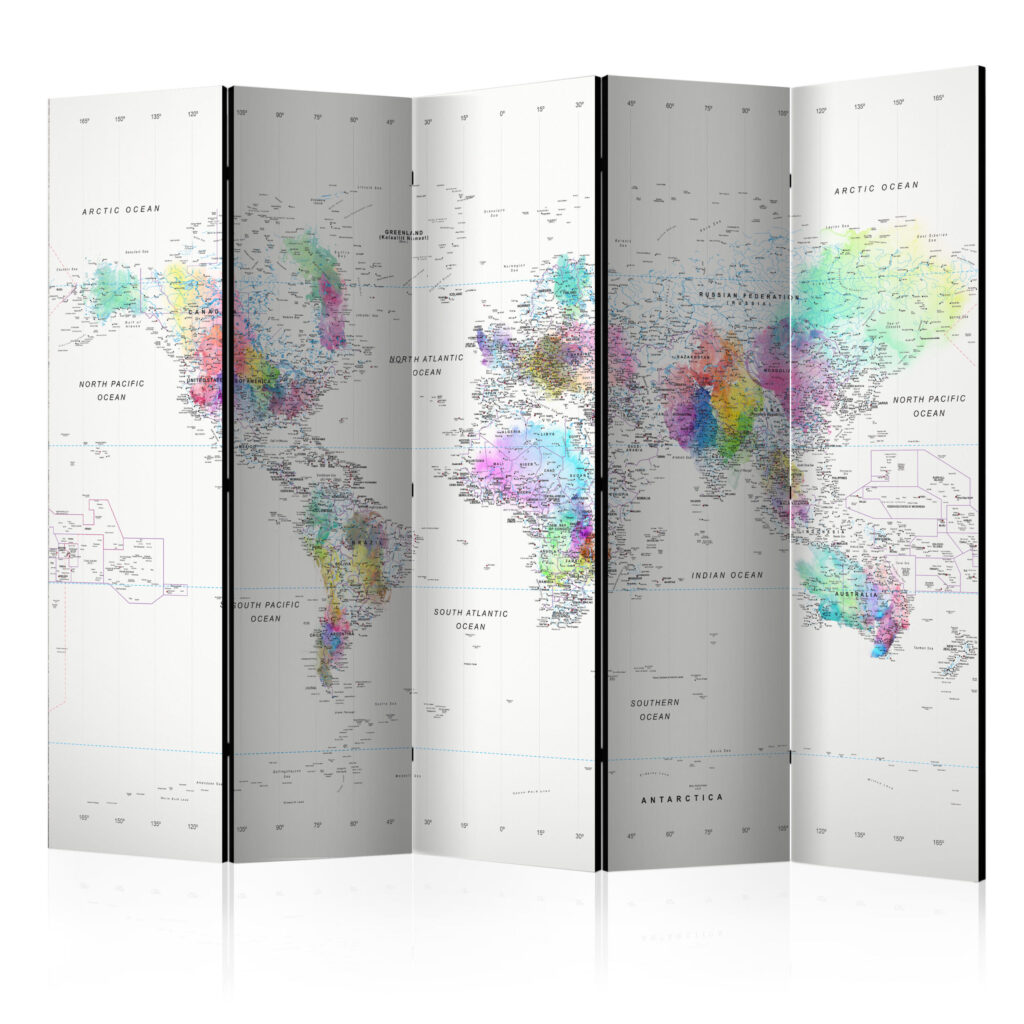 Vouwscherm - Room divider – White-colorful world map