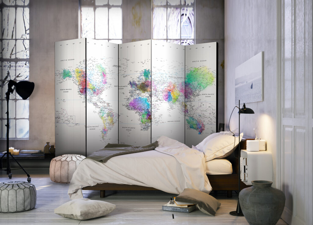 Vouwscherm - Room divider – White-colorful world map - Afbeelding 2