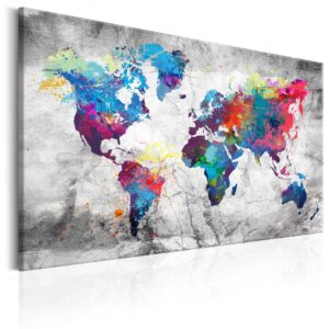 Schilderij - World Map: Grey Style