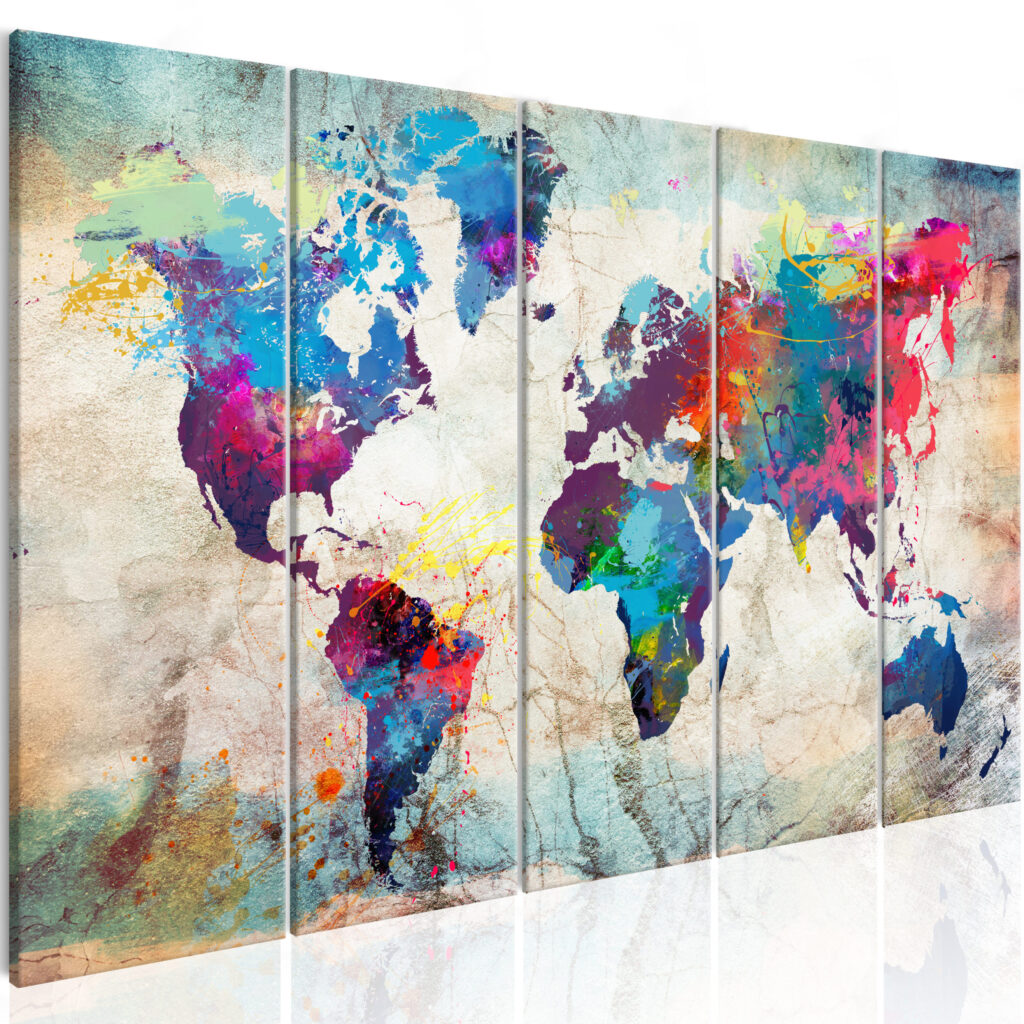 Schilderij - World Map: Cracked Wall