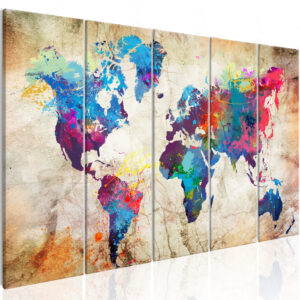 Schilderij - World Map: Colourful Ink Blots