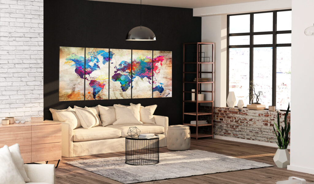 Schilderij - World Map: Colourful Ink Blots - Afbeelding 2