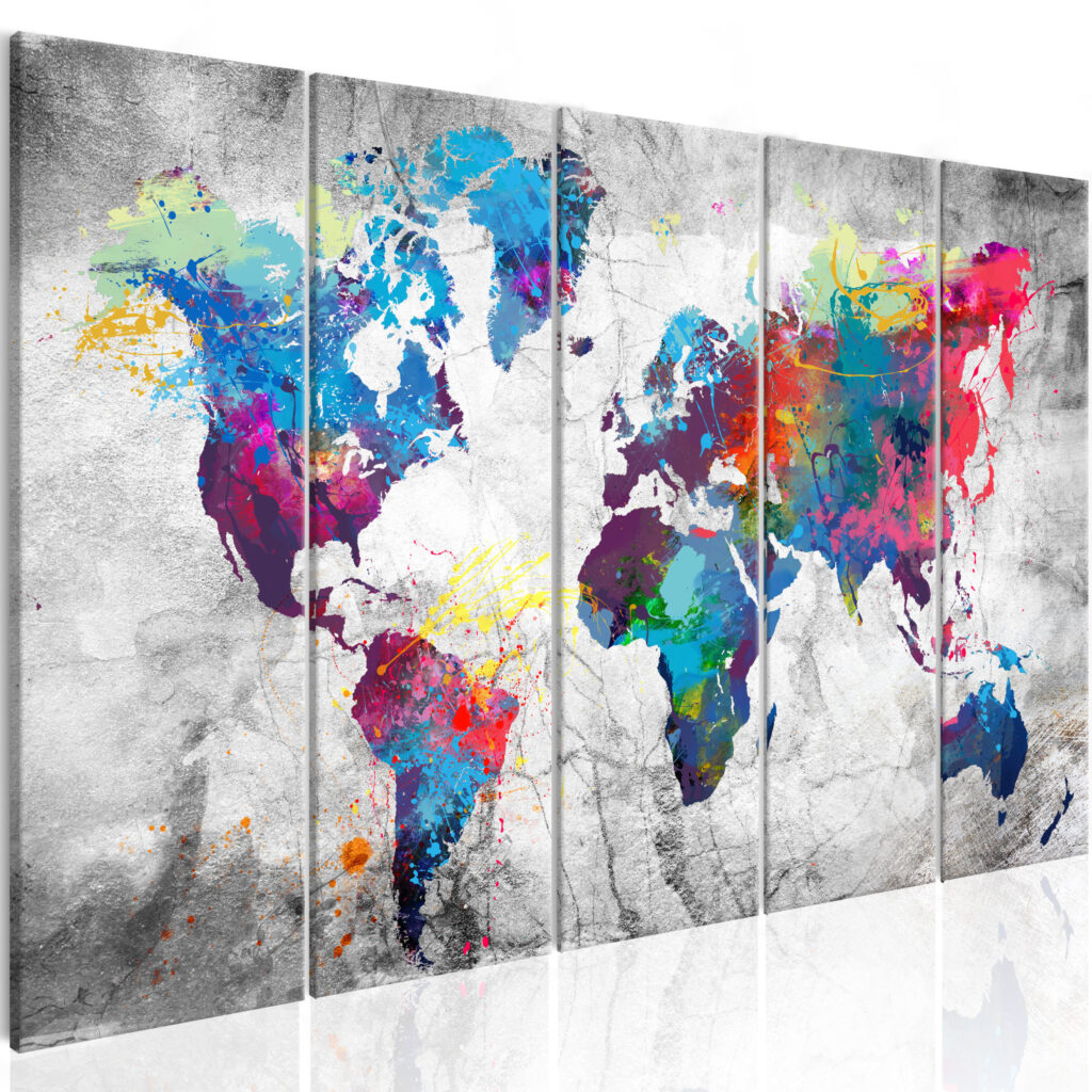 Schilderij - World Map: Spilt Paint